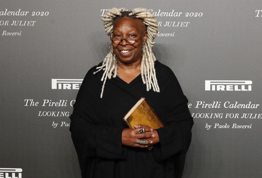 In this file photo, Whoopi Goldberg poses for photographers at the Pirelli Calendar event in Verona, Italy on Dec. 3, 2019. (AP Photo/Antonio Calanni, File)  **FILE**