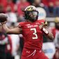 Maryland quarterback Taulia Tagovailoa throws a pass against Indiana during the second half of an NCAA college football game, Saturday, Oct. 30, 2021, in College Park, Md. Maryland won 38-35. (AP Photo/Julio Cortez) **FILE**