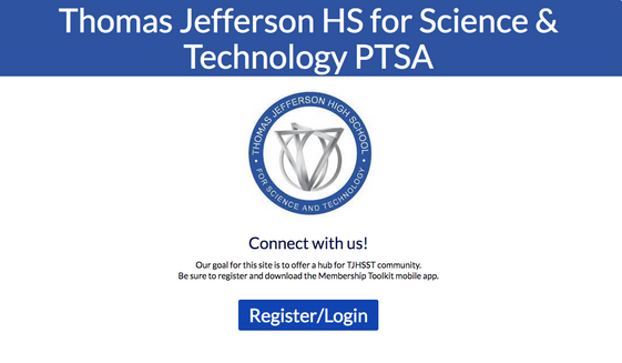 Screen capture from the website for the Thomas Jefferson High School for Science &amp; Technology PTSA, taken Nov. 2, 2021. (https://tjptsa.com/) [https://tjptsa.membershiptoolkit.com/]