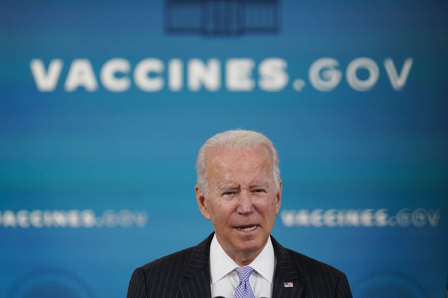 President Joe Biden talks about the newly approved COVID-19 vaccine for children ages 5-11 from the South Court Auditorium on the White House complex in Washington, Wednesday, Nov. 3, 2021. (AP Photo/Susan Walsh)
