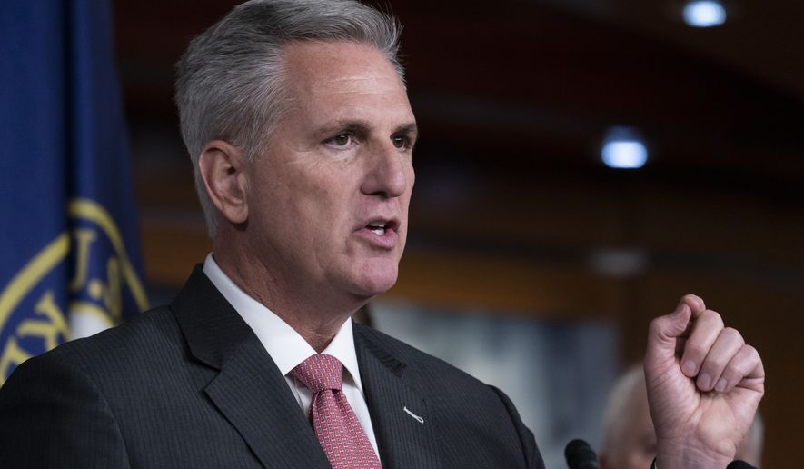 House Minority Leader Kevin McCarthy of Calif., speaks with reporters during a news conference on Capitol Hill, Wednesday, Nov. 3, 2021, in Washington. (AP Photo/Alex Brandon)