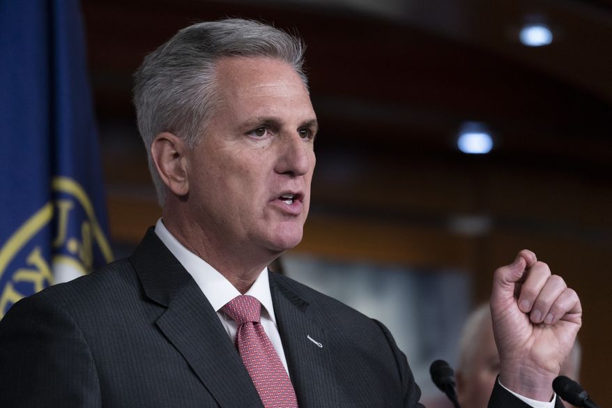 House Minority Leader Kevin McCarthy of Calif., speaks with reporters during a news conference on Capitol Hill, Wednesday, Nov. 3, 2021, in Washington. (AP Photo/Alex Brandon)