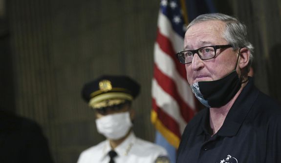 Philadelphia Mayor Jim Kenney speaks during a news conference at the city&#39;s Emergency Operations Center about protests against the death of George Floyd on Saturday, May 30, 2020. (Tim Tai/The Philadelphia Inquirer via AP, File)