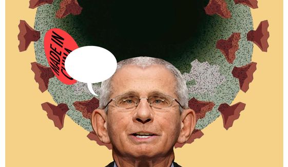 Illustration on Dr. Fauci&#39;s culpability with COVID-19 by Alexander Hunter/The Washington Times