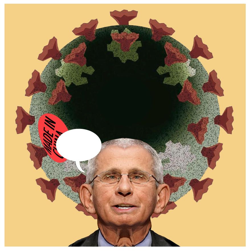 Illustration on Dr. Fauci&#39;s culpability with COVID-19 by Alexander Hunter/The Washington Times