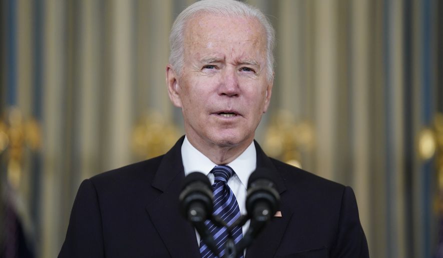 President Joe Biden delivers remarks on the October jobs report from the State Dining Room of the White House, Friday, Nov. 5, 2021, in Washington. (AP Photo/Evan Vucci)