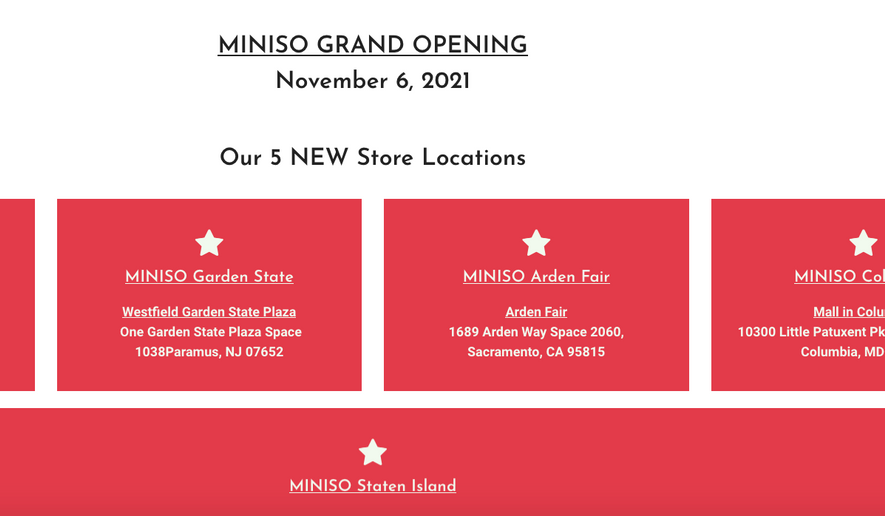 Screen capture from the website for Miniso USA, the U.S. subsidiary of Chinese discount retailer Miniso. (https://minisousaonline.com/)
