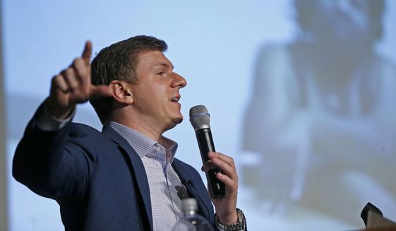 James O&#39;Keefe, of Project Veritas, speaks at on the Southern Methodist University campus in Dallas, Nov. 29, 2017. Federal agents searched the New York homes of people tied to the conservative group Project Veritas months after the group received a diary that a tipster claimed belonged to President Joe Biden’s youngest daughter, its leader said Friday, Nov. 5, 2021. In a video posted on YouTube, O’Keefe said his organization had received a grand jury subpoena and said current and former Project Veritas employees had their homes searched by federal agents. (Jae S. Lee/The Dallas Morning News via AP, File)