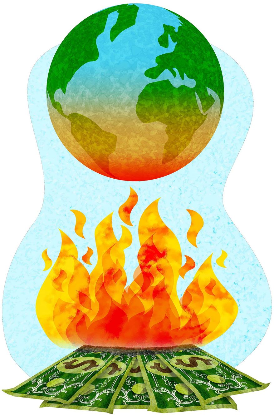 Money Burn and CLimate Fraud Illustration by Greg Groesch/The Washington Times