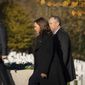 Ed Ryan, Director of Cemetery Operations, Vice President Kamala Harris and her husband, Doug Emhoff, tour Suresnes American Cemetery in Suresnes, France on Wednesday, Nov. 10, 2021. (Sarahbeth Maney/The New York Times via AP, Pool)