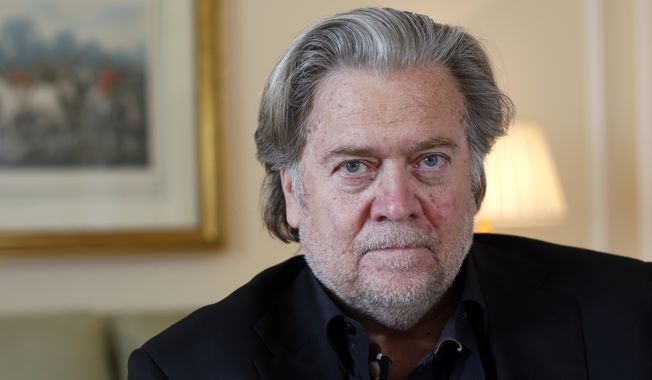 Former White House strategist Steve Bannon poses prior to an interview with The Associated Press, in Paris, May 27, 2019. (AP Photo/Thibault Camus, File)
