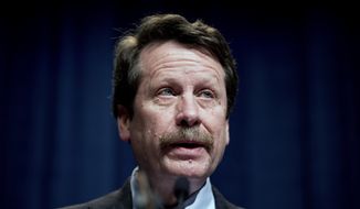 Food and Drug Administration (FDA) Commissioner Dr. Robert Califf speaks at a news conference in Washington, May 5, 2016. President Joe Biden is nominating Califf to again lead the regulatory agency. (AP Photo/Andrew Harnik) **FILE**