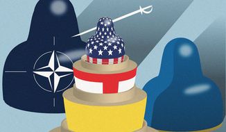 Illustration on expanding membership in NATO by Linas Garsys/The Washington Times
