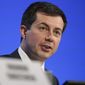 FILE - Secretary of Transportation Pete Buttigieg speaks at the COP26 U.N. Climate Summit, in Glasgow, Scotland, Nov. 10, 2021. As President Joe Biden gets set to sign a $1 trillion infrastructure package, many eyes are turning to Buttigieg. The law will make the 39-year-old former mayor and former Democratic presidential candidate one of the more powerful brokers in Washington. He&#39;ll be handling the largest infusion of cash into the transportation sector since the 1950s creation of the interstate highway system. (AP Photo/Alberto Pezzali, File)