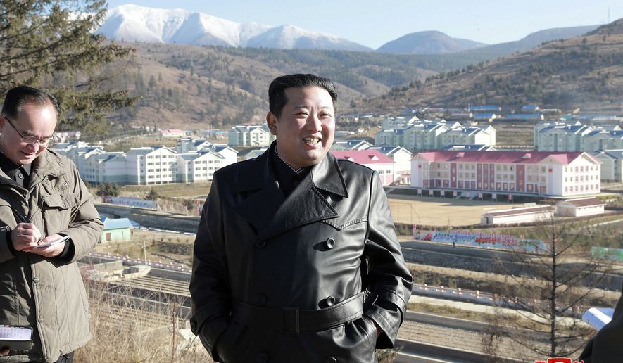 This undated photo provided on Nov. 16, 2021, by the North Korean government, North Korean leader Kim Jong Un inspects the construction site of Samjiyon city development project in Ryanggang province, North Korea. Independent journalists were not given access to cover the event depicted in this image distributed by the North Korean government. The content of this image is as provided and cannot be independently verified. Korean language watermark on image as provided by source reads: &quot;KCNA&quot; which is the abbreviation for Korean Central News Agency. (Korean Central News Agency/Korea News Service via AP)