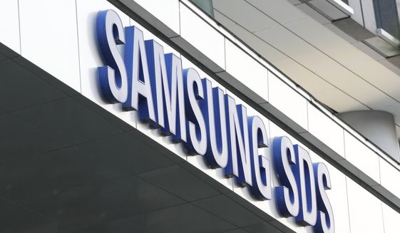 A logo of Samsung SDS is seen at its headquarters in Seoul, South Korea, Monday, Nov. 15, 2021. (AP Photo/Ahn Young-joon) ** FILE **