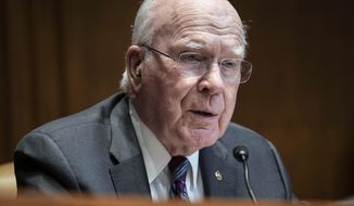 Sen. Patrick Leahy, D-Vt., questions FBI Director Christopher Wray as he testifies before the Senate Appropriations Subcommittee on Commerce, Justice, Science, and Related Agencies on Capitol Hill in Washington, Wednesday, June 23, 2021. (Sarah Silbiger/Pool via AP, File)