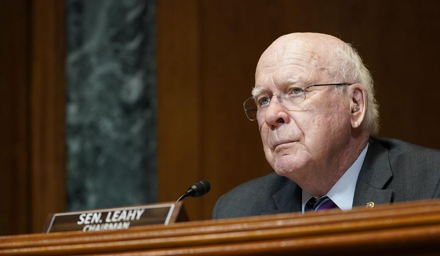 Sen. Patrick Leahy, D-Vt., attends a hearing on Capitol Hill in Washington, on June 9, 2021, in this file photo. Mr. Leahy is retiring in 2022, leaving Democrats to fill an open seat in a reliably blue state. Former U.S. Attorney Christina Nolan, a Republican, has announced her candidacy for the seat, hoping to flip the seat to the GOP. (AP Photo/Susan Walsh, Pool, File) **FILE**