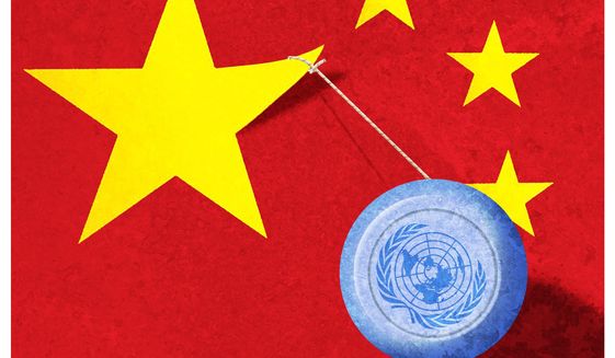 Illustration on China&#39;s control of the United Nations by Alexander Hunter/The Washington Times