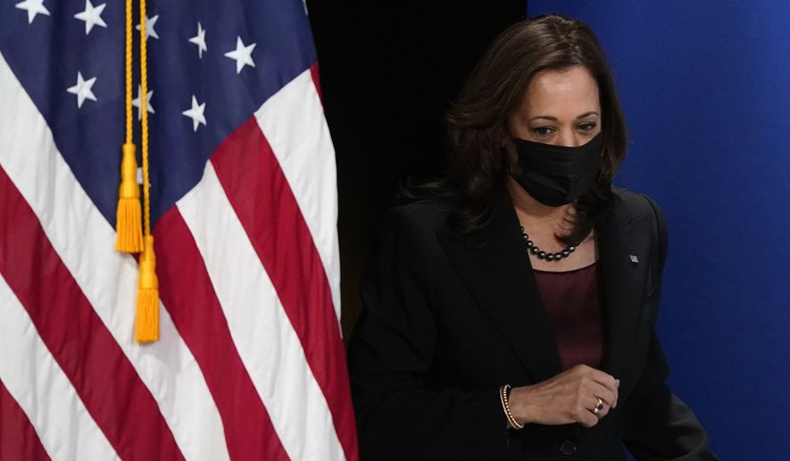 Vice President Kamala Harris arrives to speak at the Tribal Nations Summit in the South Court Auditorium on the White House campus, Tuesday, Nov. 16, 2021, in Washington. (AP Photo/Patrick Semansky)