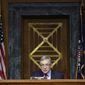 Committee Chairman Sen. Dick Durbin, D-Ill., gives opening remarks during a Senate Judiciary Committee hearing examining the Department of Justice on Capitol Hill in Washington, Wednesday, Oct. 27, 2021. (Tasos Katopodis/Pool via AP)