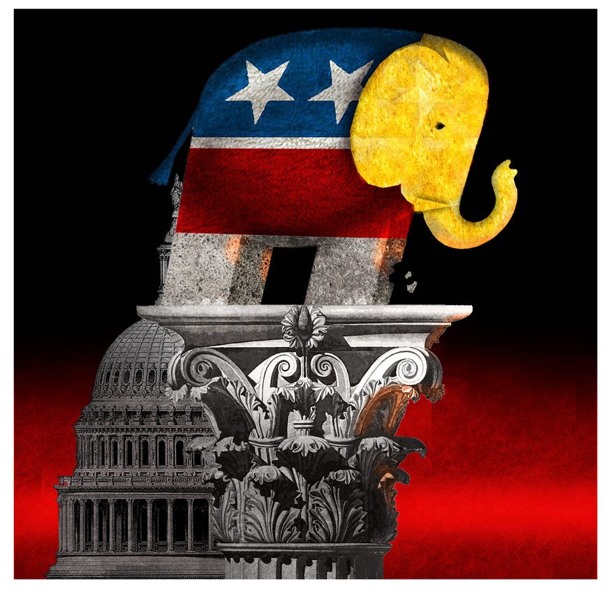 Illustration on overestimating Republicans in Congress by Alexander Hunter/The Washington Times