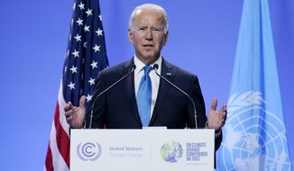 President Joe Biden speaks during a news conference at the COP26 U.N. Climate Summit, Tuesday, Nov. 2, 2021, in Glasgow, Scotland. (AP Photo/Evan Vucci, File)