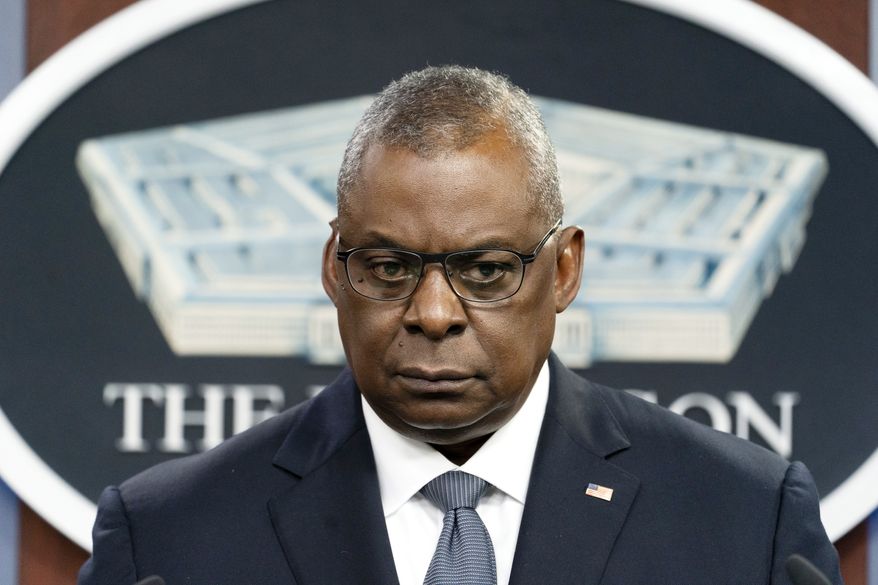 Secretary of Defense Lloyd Austin pauses while speaking during a media briefing at the Pentagon, Wednesday, Nov. 17, 2021, in Washington. (AP Photo/Alex Brandon) ** FILE **