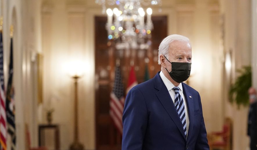 President Joe Biden arrives for a meeting with Mexican President Andrés Manuel López Obrador and Canadian Prime Minister Justin Trudeau in the East Room of the White House in Washington, Thursday, Nov. 18, 2021. (AP Photo/Susan Walsh)