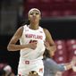 Maryland&#39;s Angel Reese runs downcourt against UNC Wilmington during the first half of an NCAA college basketball game on Thursday, Nov. 18, 2021, in College Park, Md. (AP Photo/Gail Burton) **FILE**