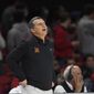 In this file photo, Maryland head coach Mark Turgeon reacts during the first half of an NCAA college basketball game against George Mason, Wednesday, Nov. 17, 2021, in College Park, Md. (AP Photo/Nick Wass)