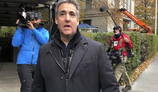 Michael Cohen, former President Donald Trump&#39;s longtime personal lawyer, arrives at federal court in New York on Monday, Nov. 22, 2021, after completing his three-year prison sentence, most of which was served in home confinement after the coronavirus outbreak made it easier for inmates in minimum security prison camps to gain early release. He came to the courthouse to sign documents and discuss with probation officers what will happen during his court-ordered three years of supervised release. He was Trump&#39;s longtime personal lawyer before his 2018 arrest and subsequent guilty pleas. He pledged to continue to cooperate with ongoing law enforcement probes. (AP Photo/Lawrence Neumeister) **FILE**