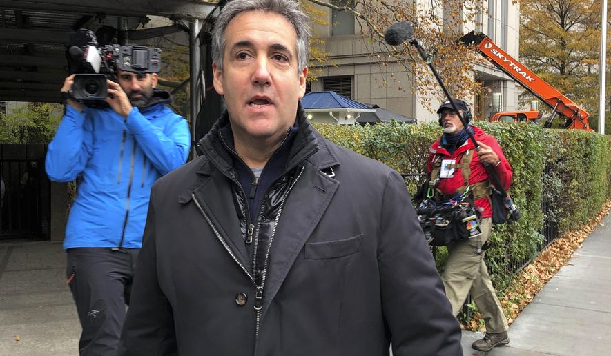 Michael Cohen, former President Donald Trump&#x27;s longtime personal lawyer, arrives at federal court in New York on Monday, Nov. 22, 2021, after completing his three-year prison sentence, most of which was served in home confinement after the coronavirus outbreak made it easier for inmates in minimum security prison camps to gain early release. He came to the courthouse to sign documents and discuss with probation officers what will happen during his court-ordered three years of supervised release. He was Trump&#x27;s longtime personal lawyer before his 2018 arrest and subsequent guilty pleas. He pledged to continue to cooperate with ongoing law enforcement probes. (AP Photo/Lawrence Neumeister) **FILE**