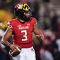 Maryland quarterback Taulia Tagovailoa looks to throw a pass against Michigan during the second half of an NCAA college football game between Maryland and Michigan, Saturday, Nov. 20, 2021, in College Park, Md. Michigan won 59-18. (AP Photo/Julio Cortez) **FILE**