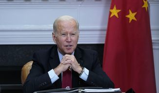 President Joe Biden speaks as he meets virtually with Chinese President Xi Jinping from the Roosevelt Room of the White House in Washington, Nov. 15, 2021, in this file photo. (AP Photo/Susan Walsh, File)  **FILE**