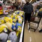 People shop for frozen turkeys for Thanksgiving dinner at a grocery store in Mount Prospect, Ill., Wednesday, Nov. 17, 2021. (AP Photo/Nam Y. Huh) **FILE**
