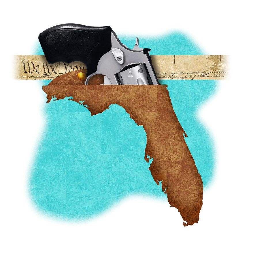 Illustration on Second Amendment  rights in Florida by Alexander Hunter/The Washington Times
