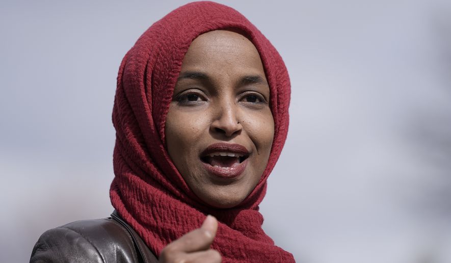 In this April 20, 2021, photo Rep. Ilhan Omar, D-Minn., speaks in Brooklyn Center, Minn., during a news conference at the site of the fatal shooting of Daunte Wright by a police officer during a traffic stop. Colorado Republican Rep. Lauren Boebert apologized Friday, Nov. 26, for using anti-Muslim language in describing a recent encounter she had with Omar. In her apology, Boebert didn&#x27;t address Omar&#x27;s criticism that Boebert made up her story about the encounter at the U.S. Capitol. (AP Photo/Morry Gash) **FILE**