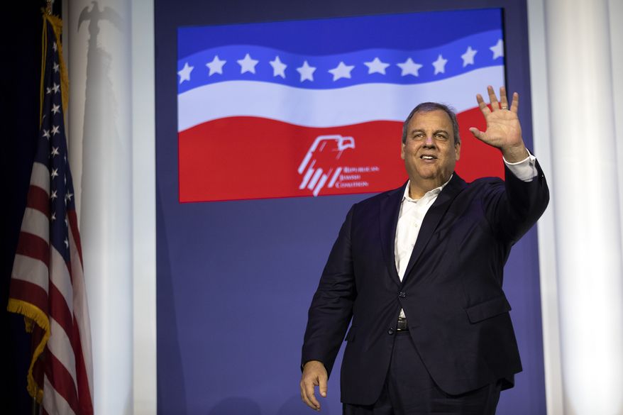 Former New Jersey Gov. Chris Christie  waves to the crowd following his speech at the Republican Jewish Coalition&#39;s annual leadership meeting at The Venetian hotel-casino Nov. 6, 2021, in Las Vegas.  Christie has been on a PR blitz promoting his new book, “Republican Rescue.&quot; It offers a simple prescription for his party: Stop talking about 2020, focus on the future or keep losing elections. (Ellen Schmidt/Las Vegas Review-Journal via AP, File)