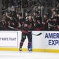 Ottawa Senators right wing Connor Brown (28) is congratulated for his goal against the Los Angeles Kings in the second period of an NHL hockey game Saturday, Nov. 27, 2021, in Los Angeles. (AP Photo/Kyusung Gong) **FILE**