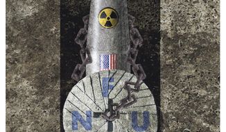 Illustration on nuclear No First Use policy by Alexander Hunter/The Washington Times
