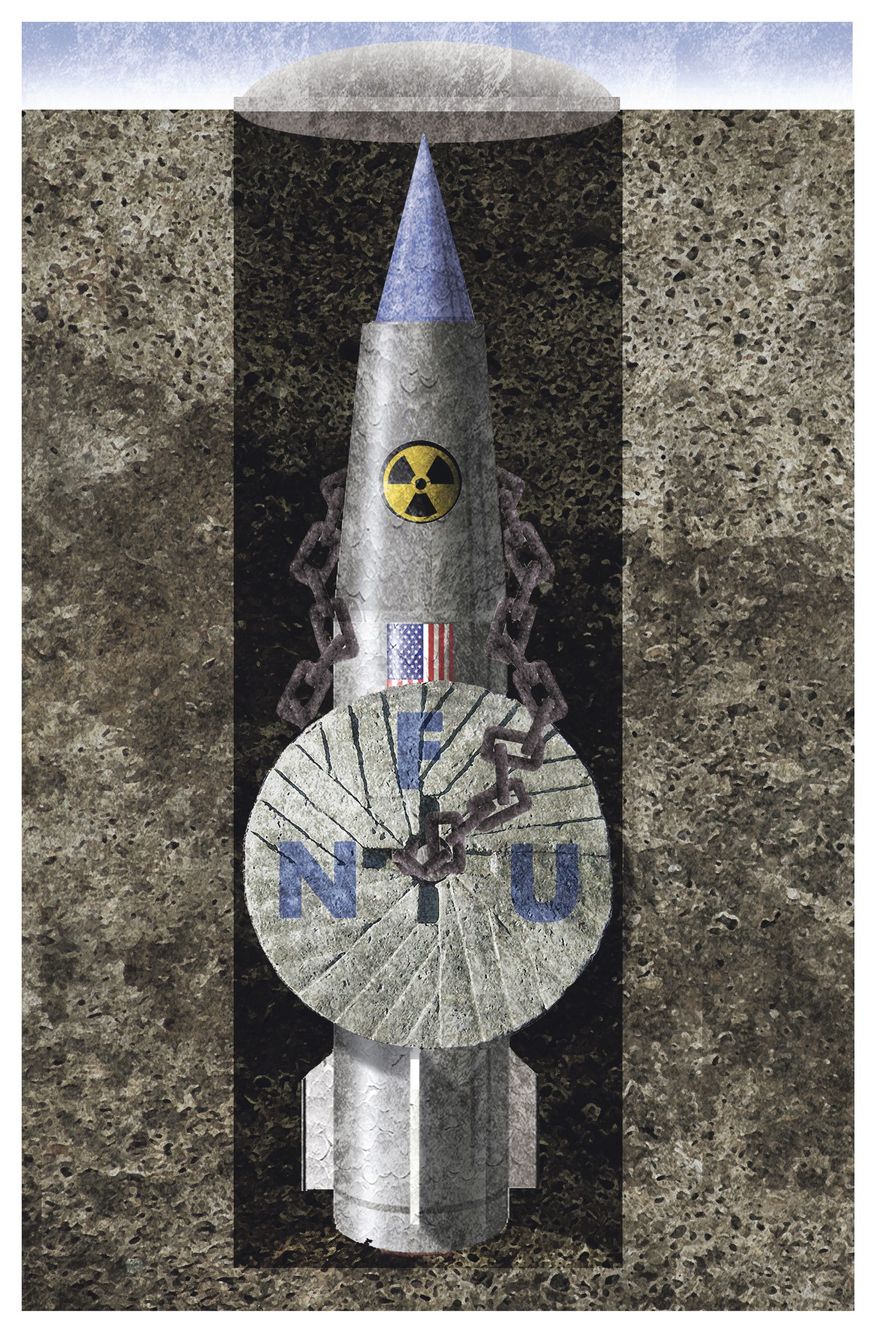 Illustration on nuclear No First Use policy by Alexander Hunter/The Washington Times