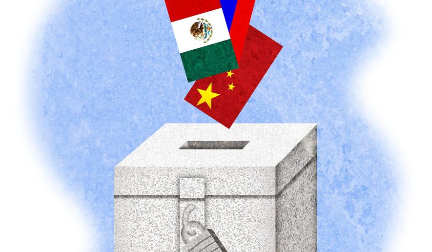 Illustration on foreign-citizen voting in American elections by AlexanderHunter/The Washington Times