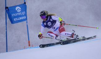 Switzerland&#39;s Lara Gut-Behrami competes during a women&#39;s World Cup giant slalom ski race Saturday, Nov. 27, 2021, Killington, Vt. (AP Photo/Robert F. Bukaty)