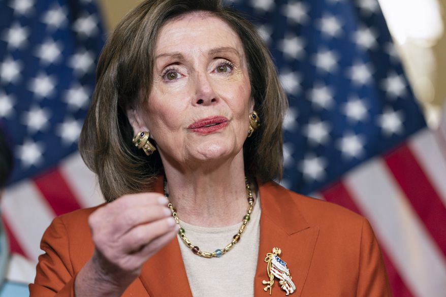 House Speaker Nancy Pelosi, of Calif., speaks during an enrollment ceremony for continued government funding, Friday, Dec. 3, 2021, on Capitol Hill in Washington. (AP Photo/Jacquelyn Martin)