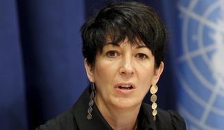 In this June 25, 2013, file photo, Ghislaine Maxwell, founder of the TerraMar Project, attends a news conference on the Issue of Oceans in Sustainable Development Goals, at United Nations headquarters.  On Friday, Dec. 3, The Associated Press reported on stories circulating online incorrectly claiming members of the public can call a phone number and enter access code to listen to live audio of Ghislaine Maxwell’s trial. (United Nations Photo/Rick Bajornas via AP)