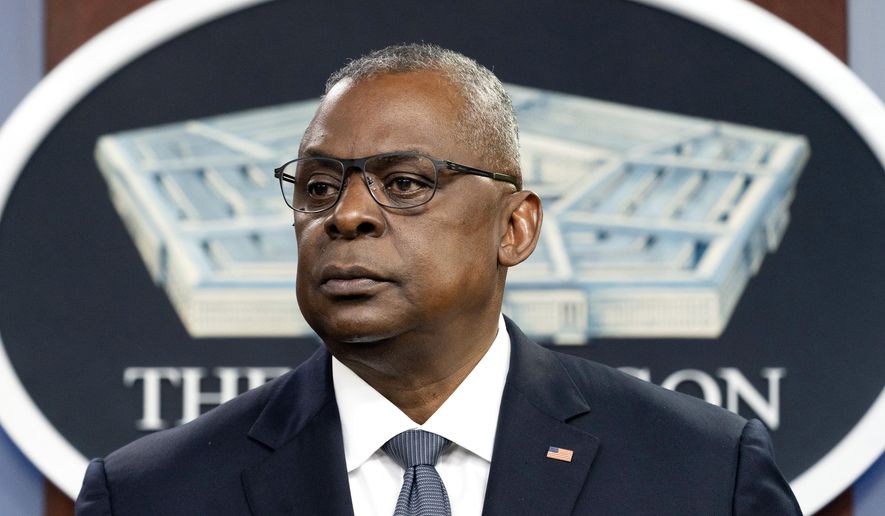 Secretary of Defense Lloyd Austin pauses while speaking during a media briefing at the Pentagon on Nov. 17, 2021, in Washington. Oklahoma&#39;s Republican governor and the state attorney general are suing in federal court to exempt the state&#39;s National Guard from a Biden administration COVID-19 vaccine mandate. Gov. Kevin Stitt argued in a statement Thursday, Dec. 2, 2021, that the Biden administration&#39;s Defense Department overstepped its constitutional authority by subjecting the National Guard to the mandate it imposed on the active-duty military. (AP Photo/Alex Brandon, File)