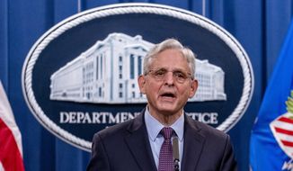 Attorney General Merrick Garland speaks at a news conference at the Justice Department in Washington, on Nov. 8, 2021. (AP Photo/Andrew Harnik) ** FILE **