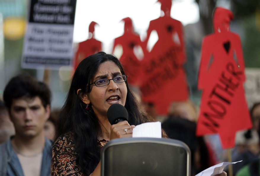Seattle city councilmember Kshama Sawant speaks during a protest against family separation at the border and other immigration-related issues on Aug. 1, 2019, outside ICE headquarters in Seattle. Henry Bridger II, a former supporter of Sawant, is leading an effort to recall her, and ballots are due Tuesday, Dec. 7, 2021 in Seattle&#39;s Third District. The results could further shift power in the Northwest&#39;s largest city and deal another setback to leftist activists who saw business-friendly candidates win a council seat and the mayor&#39;s office in the November 2021 general election. (AP Photo/Ted S. Warren, File)