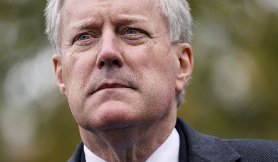 White House Chief of Staff Mark Meadows speaks with reporters outside the White House, Oct. 26, 2020, in Washington. (AP Photo/Patrick Semansky) **FILE**